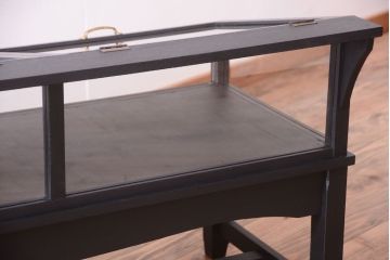 アンティーク家具　ペイント　扉(蓋)付きのアンティークガラスケース(ショーケース)