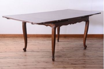 アンティーク家具　パーケット天板　オーク材　フランスアンティーク　猫脚のドローリーフテーブル