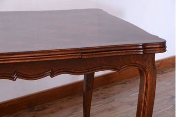 アンティーク家具　パーケット天板　オーク材　フランスアンティーク　猫脚のドローリーフテーブル
