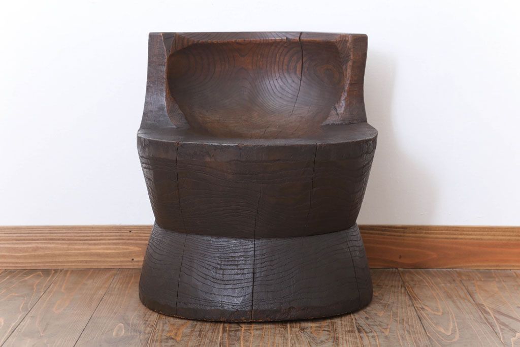 和製アンティーク 古い臼(うす)のリメイクチェア(椅子)(1)