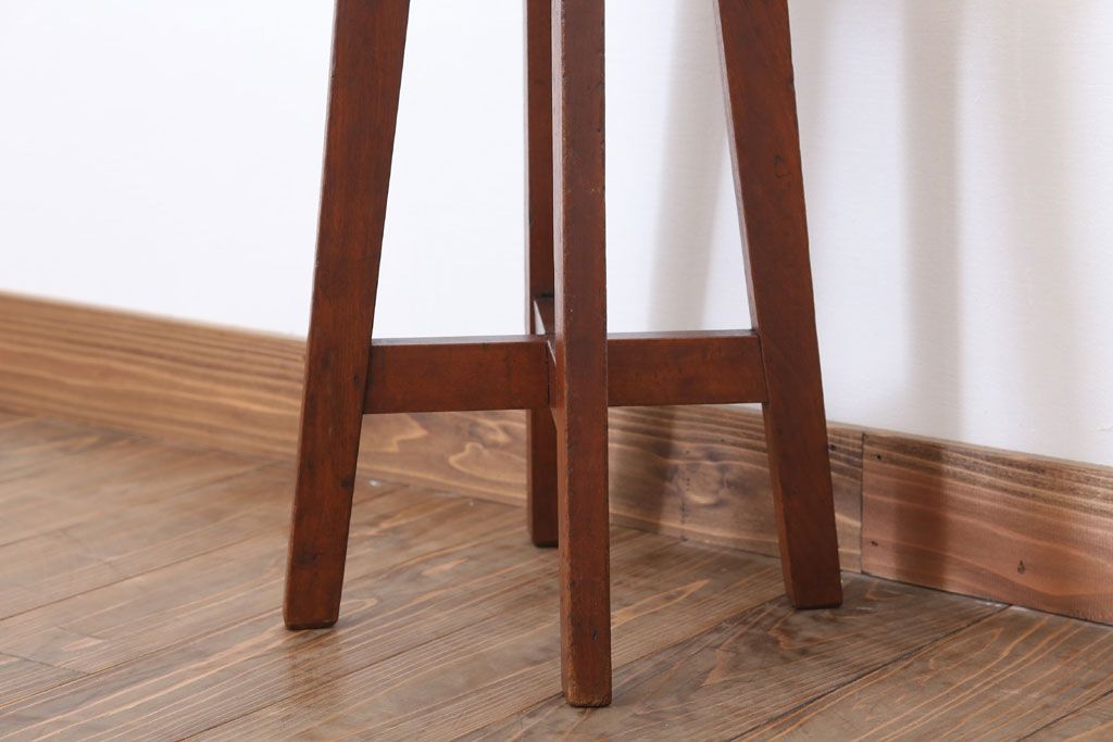 アンティーク家具　クッション座面　古い木のアンティーク丸スツール