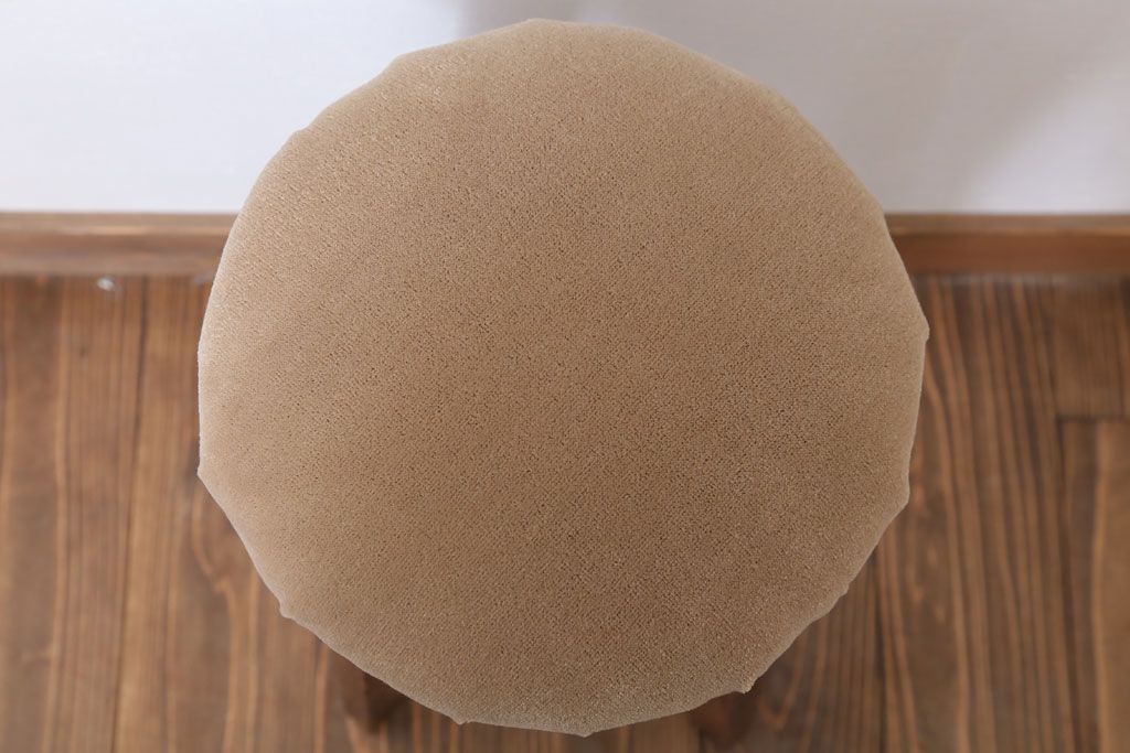 アンティーク家具　クッション座面　古い木のアンティーク丸スツール