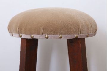 アンティーク家具　クッション座面　古い木のアンティーク丸スツール