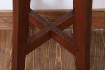 アンティーク家具　クッション座面　古い木のアンティーク丸スツール