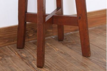 アンティーク家具　クッション座面　古い木のアンティーク丸スツール