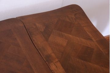 アンティーク家具　パーケット天板　ウォールナット材　フランスアンティーク　猫脚のドローリーフテーブル