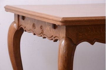 ヴィンテージ家具　フランスビンテージ　パーケット天板　オーク材　猫脚のダイニングテーブル (エクステンションテーブル)(2)