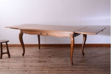 ヴィンテージ家具　フランスビンテージ　パーケット天板　オーク材　猫脚のダイニングテーブル (エクステンションテーブル)(2)