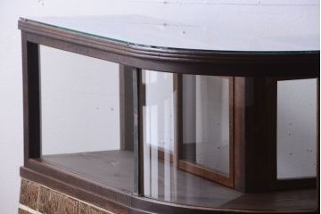 アンティーク家具　和製アンティークの小ぶりなRガラスケース(ショーケース)