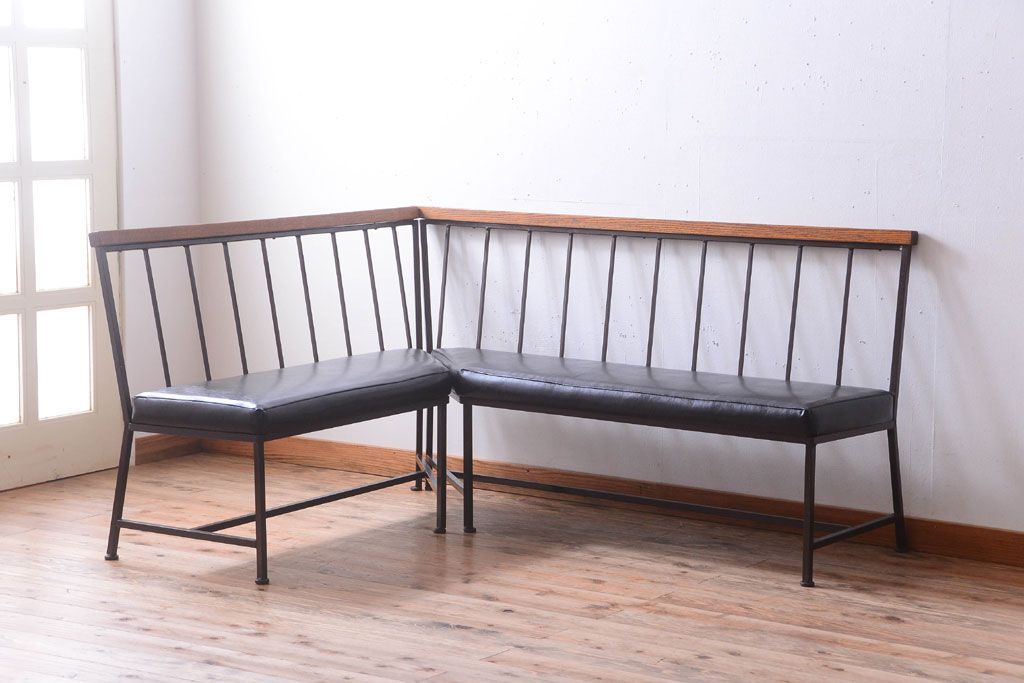 ヴィンテージ家具　シンプルデザイン　ビンテージベンチ2脚セット(ソファ)