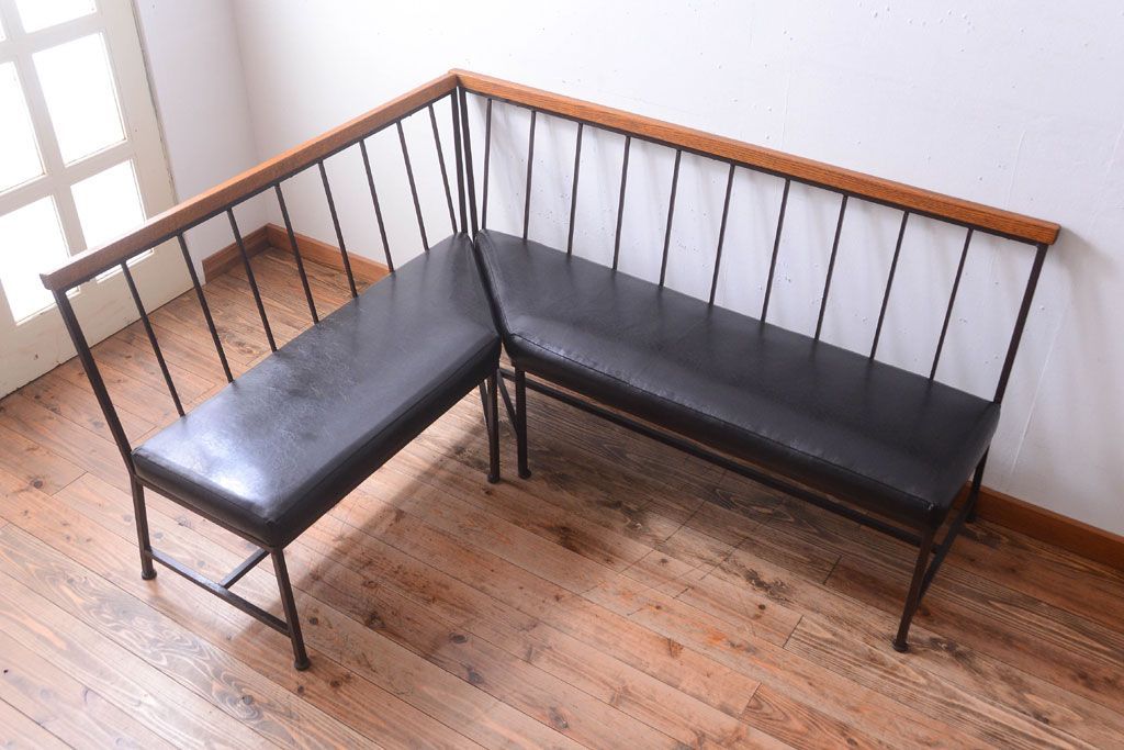 ヴィンテージ家具　シンプルデザイン　ビンテージベンチ2脚セット(ソファ)