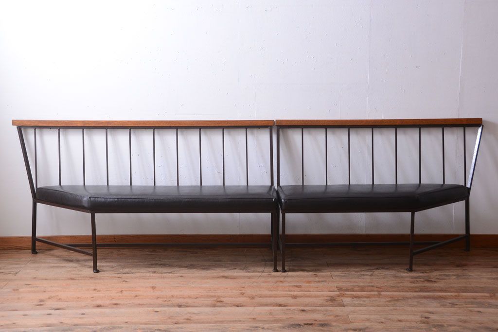 ヴィンテージ家具　シンプルデザイン　ビンテージベンチ2脚セット(ソファ)