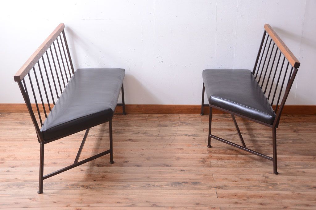 ヴィンテージ家具　シンプルデザイン　ビンテージベンチ2脚セット(ソファ)