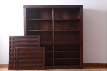 アンティーク家具　古民具・骨董　明治〜大正　横桟引き戸のアンティーク重ね水屋箪笥