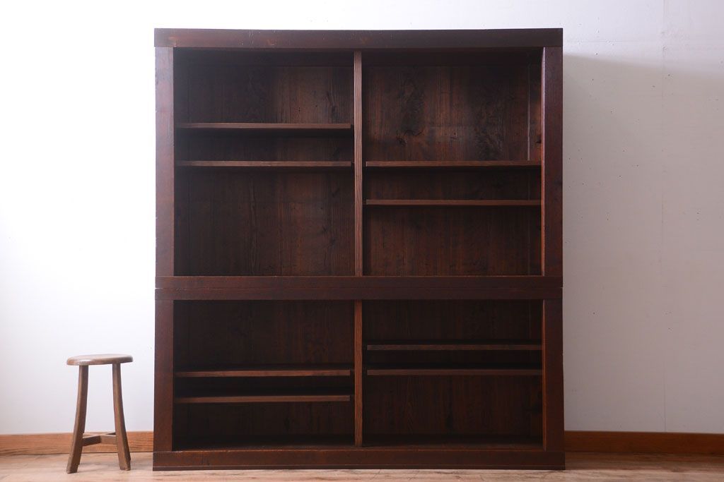 アンティーク家具　古民具・骨董　明治〜大正　横桟引き戸のアンティーク重ね水屋箪笥