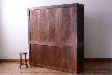 アンティーク家具　古民具・骨董　明治〜大正　横桟引き戸のアンティーク重ね水屋箪笥