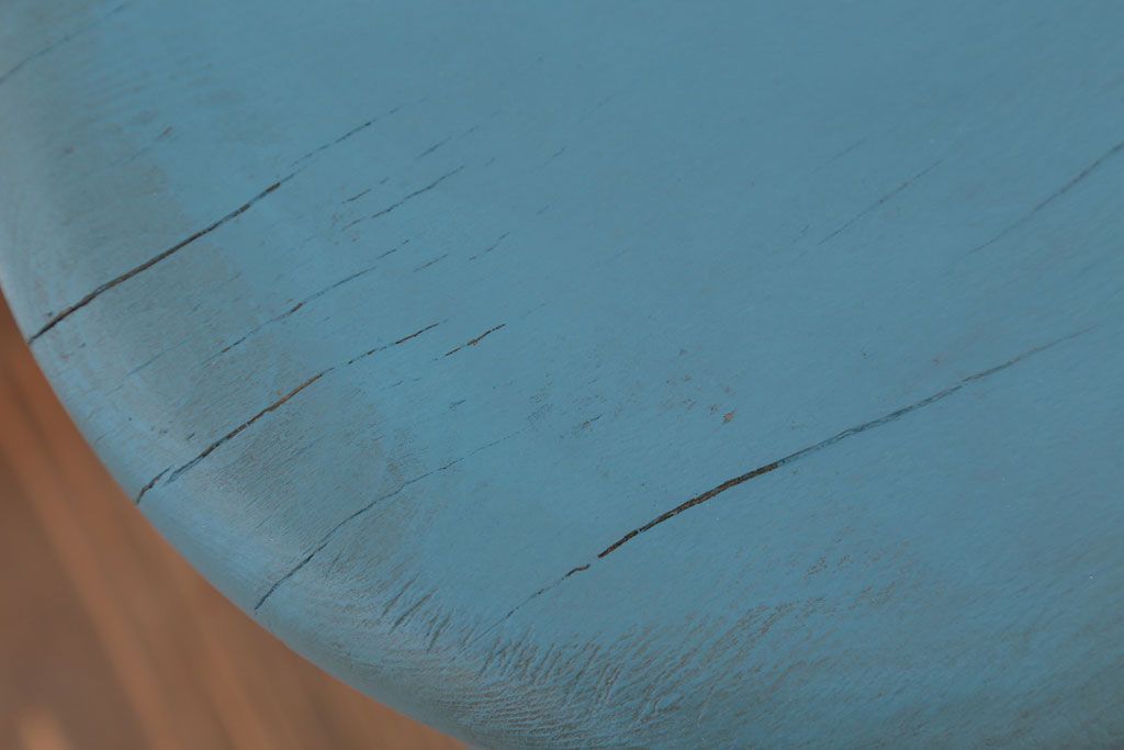 アンティーク家具　アンティークペイント　濃い水色の丸スツール