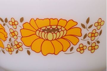 イギリスビンテージ　JAJ　パイレックス　Sunflower(サンフラワー)シリーズ　ミルクガラスのシュガー・ミルク2点セット(洋食器)