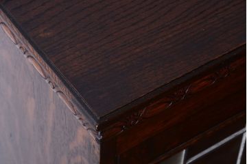 アンティーク家具　オーク材製!ステンドグラスが美しいイギリスアンティークのキャビネット(収納棚・戸棚)