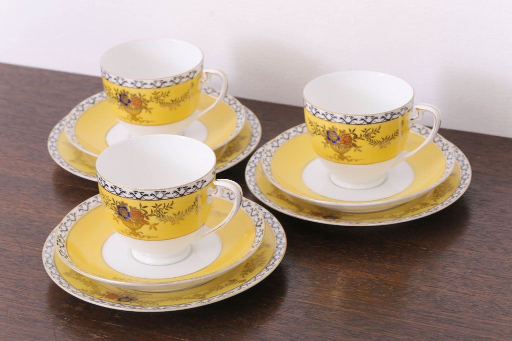 アンティーク雑貨　オールドノリタケ　海外(英国)輸出品　マルキ　カップ&ソーサー3客セット(洋食器)(1)