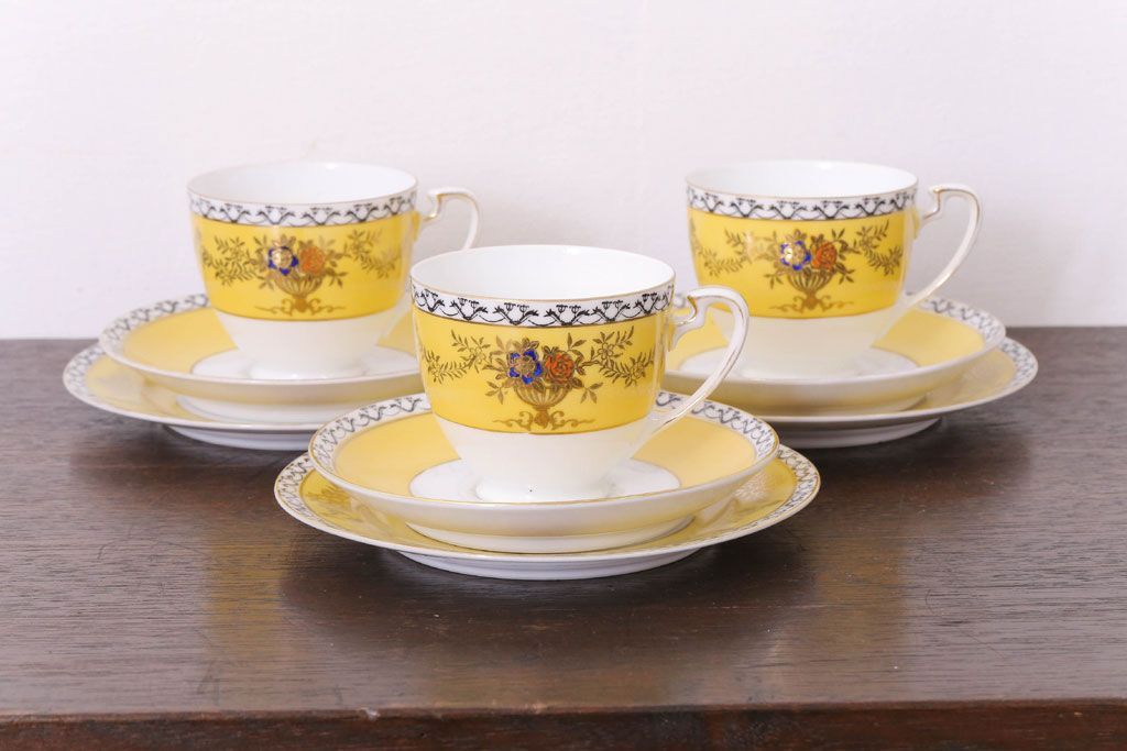アンティーク雑貨　オールドノリタケ　海外(英国)輸出品　マルキ　カップ&ソーサー3客セット(洋食器)(1)