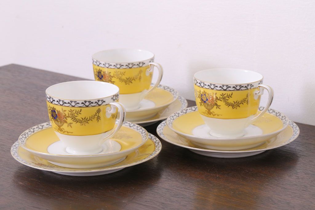 アンティーク雑貨　オールドノリタケ　海外(英国)輸出品　マルキ　カップ&ソーサー3客セット(洋食器)(1)
