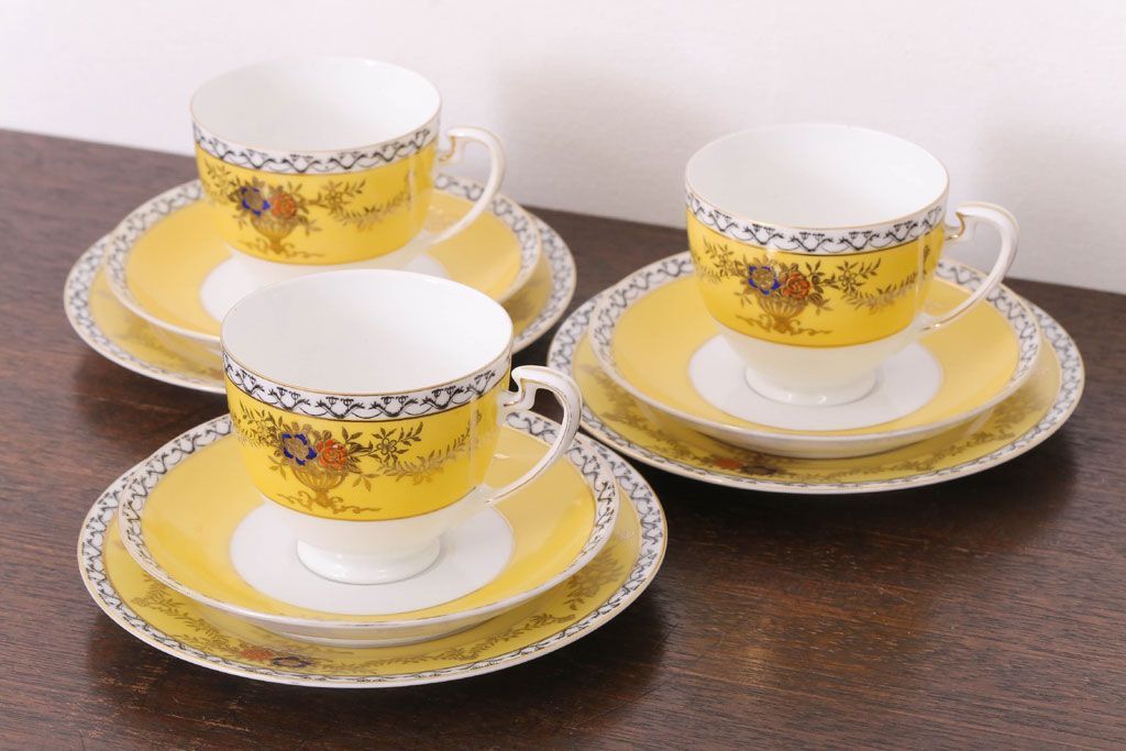 アンティーク雑貨　オールドノリタケ　海外(英国)輸出品　マルキ　カップ&ソーサー3客セット(洋食器)(2)