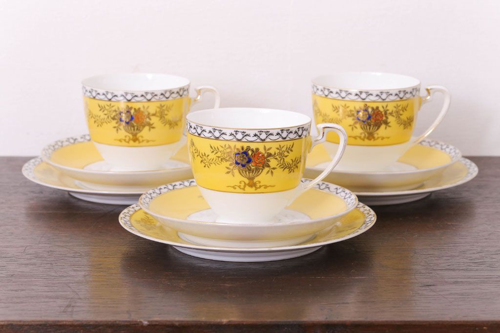 アンティーク雑貨　オールドノリタケ　海外(英国)輸出品　マルキ　カップ&ソーサー3客セット(洋食器)(2)