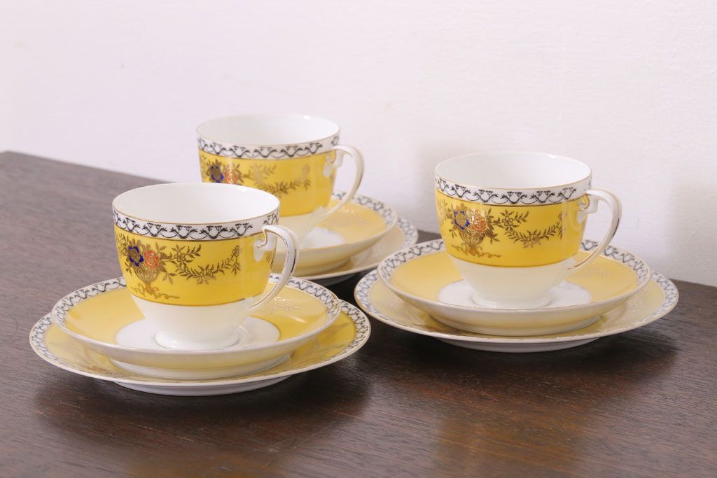 アンティーク雑貨　オールドノリタケ　海外(英国)輸出品　マルキ　カップ&ソーサー3客セット(洋食器)(2)