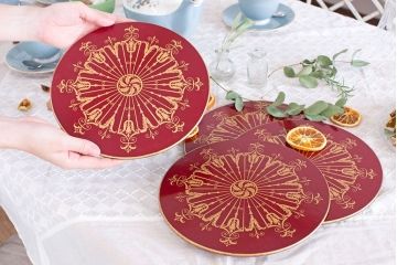 アンティーク雑貨　LADY CLARE(レディクレア)　イギリスビンテージ　木製のラウンドテーブルマット3枚セット(ランチョンマット・プレイスマット・コースター・丸トレー)