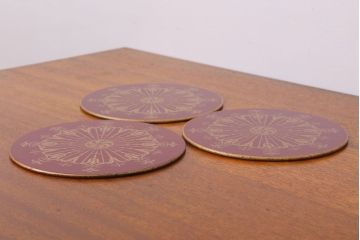 アンティーク雑貨　LADY CLARE(レディクレア)　イギリスビンテージ　木製のラウンドテーブルマット3枚セット(ランチョンマット・プレイスマット・コースター・丸トレー)