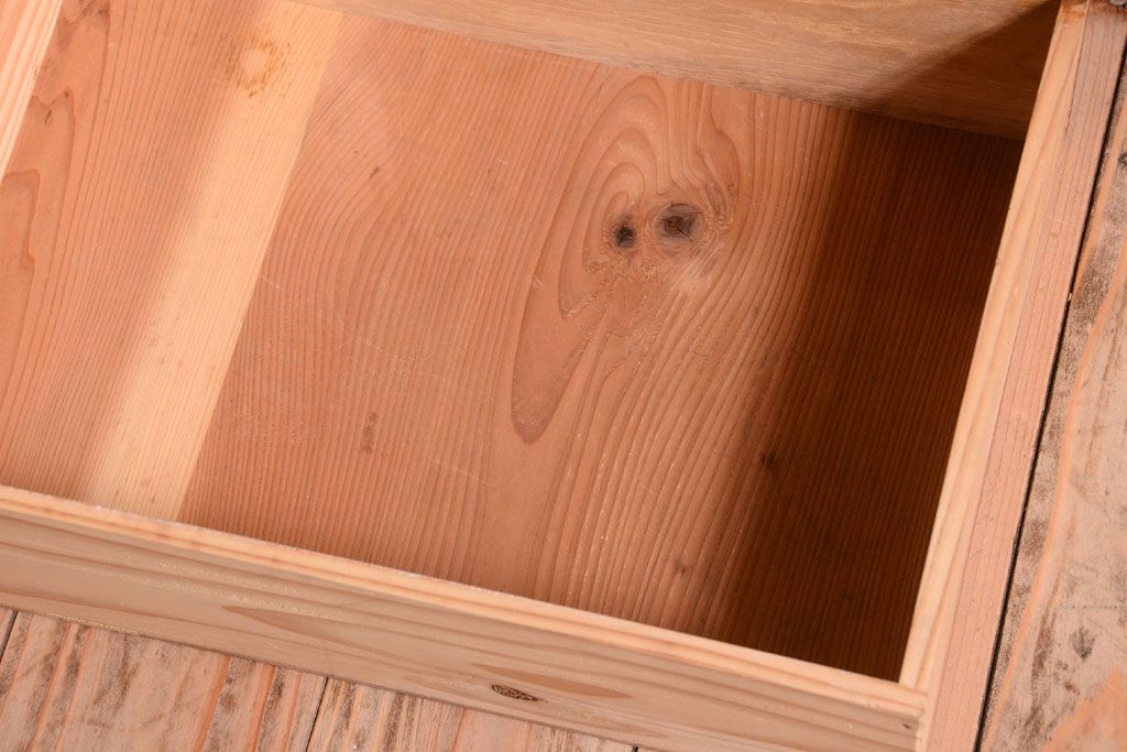 アンティーク家具　格子扉!古いナラ材の和製アンティーク戸棚(収納棚・本箱)