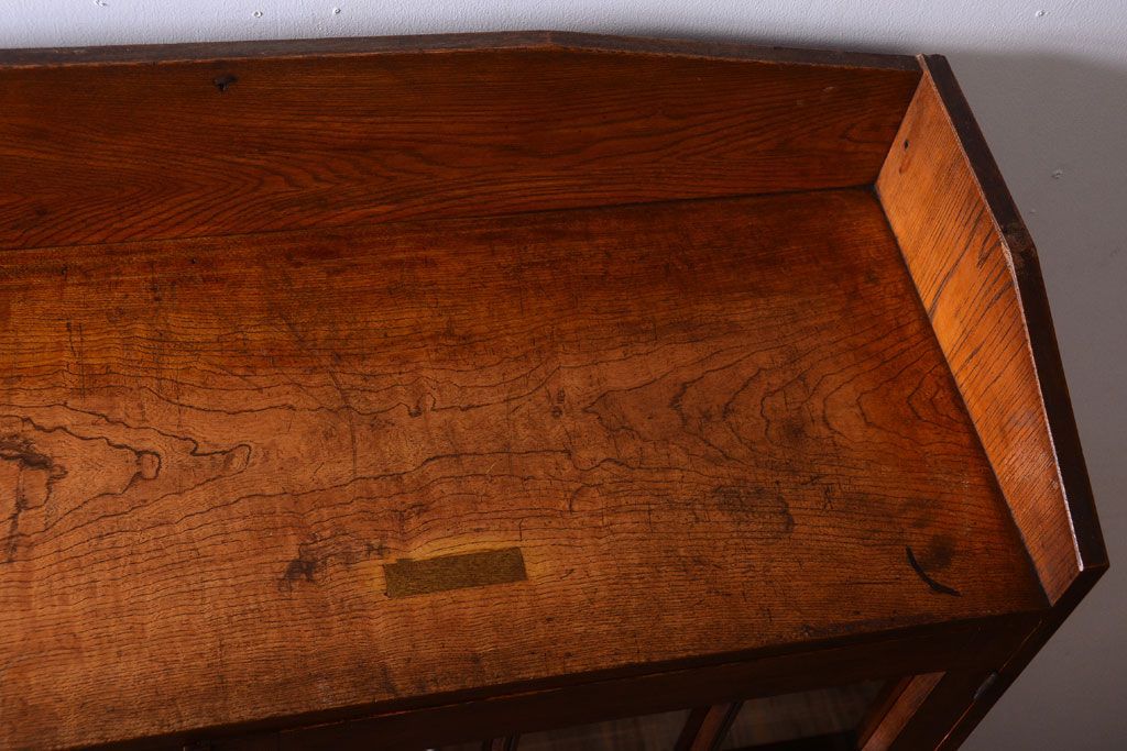 アンティーク家具　格子扉!古いナラ材の和製アンティーク戸棚(収納棚・本箱)