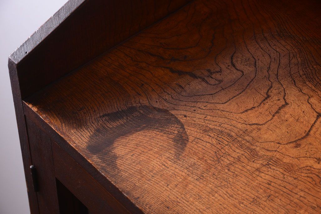 アンティーク家具　格子扉!古いナラ材の和製アンティーク戸棚(収納棚・本箱)