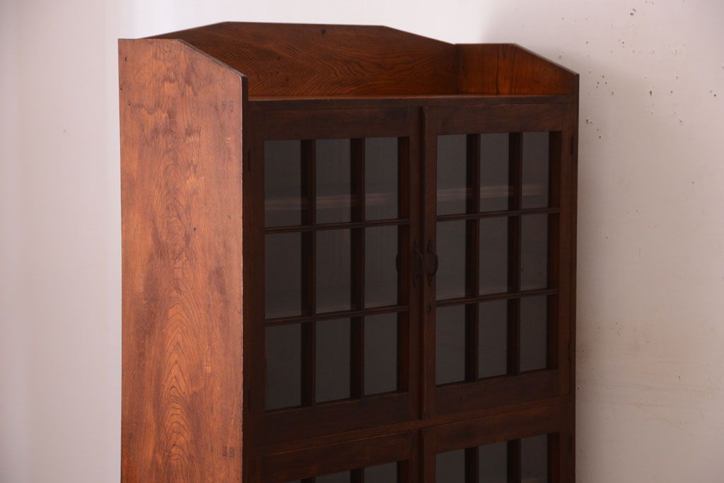 アンティーク家具　格子扉!古いナラ材の和製アンティーク戸棚(収納棚・本箱)