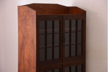 アンティーク家具　格子扉!古いナラ材の和製アンティーク戸棚(収納棚・本箱)