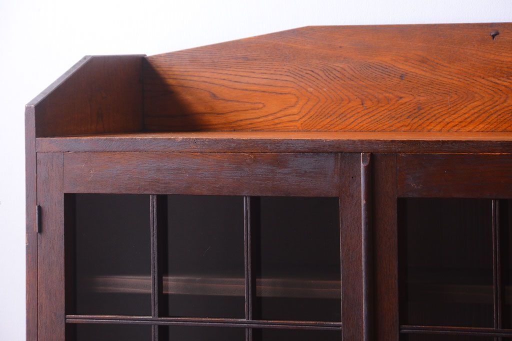 アンティーク家具　格子扉!古いナラ材の和製アンティーク戸棚(収納棚・本箱)