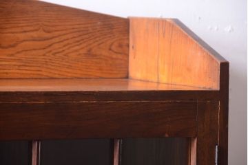 アンティーク家具　格子扉!古いナラ材の和製アンティーク戸棚(収納棚・本箱)