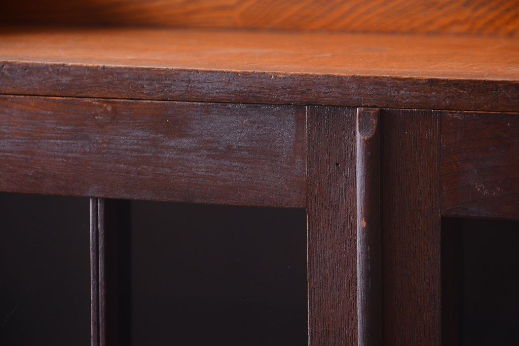 アンティーク家具　格子扉!古いナラ材の和製アンティーク戸棚(収納棚・本箱)