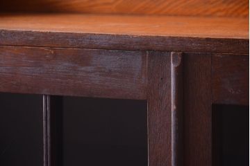アンティーク家具　格子扉!古いナラ材の和製アンティーク戸棚(収納棚・本箱)