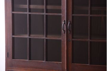 アンティーク家具　格子扉!古いナラ材の和製アンティーク戸棚(収納棚・本箱)