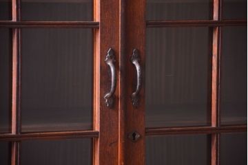 アンティーク家具　格子扉!古いナラ材の和製アンティーク戸棚(収納棚・本箱)