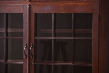 アンティーク家具　格子扉!古いナラ材の和製アンティーク戸棚(収納棚・本箱)