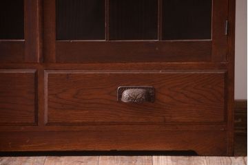 アンティーク家具　格子扉!古いナラ材の和製アンティーク戸棚(収納棚・本箱)