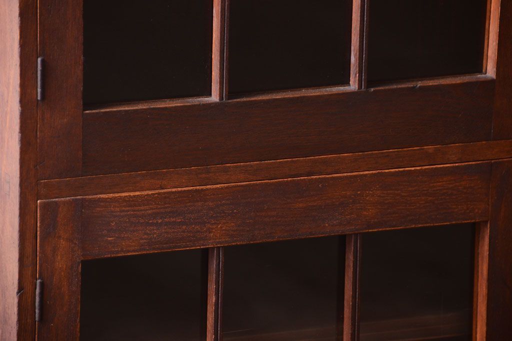 アンティーク家具　格子扉!古いナラ材の和製アンティーク戸棚(収納棚・本箱)