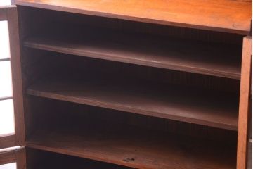 アンティーク家具　格子扉!古いナラ材の和製アンティーク戸棚(収納棚・本箱)