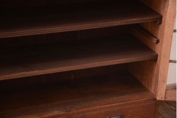 アンティーク家具　格子扉!古いナラ材の和製アンティーク戸棚(収納棚・本箱)