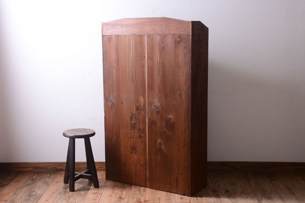 アンティーク家具　格子扉!古いナラ材の和製アンティーク戸棚(収納棚・本箱)