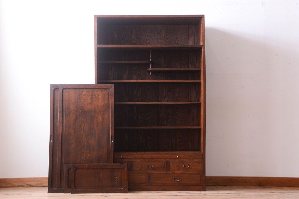 アンティーク家具　三方栓材製　和製アンティークの引き出し・作業台付き戸棚