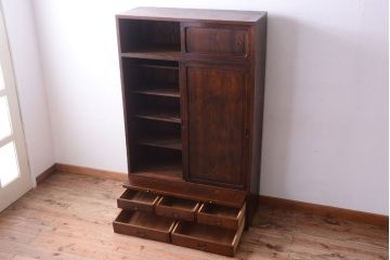 アンティーク家具　三方栓材製　和製アンティークの引き出し・作業台付き戸棚